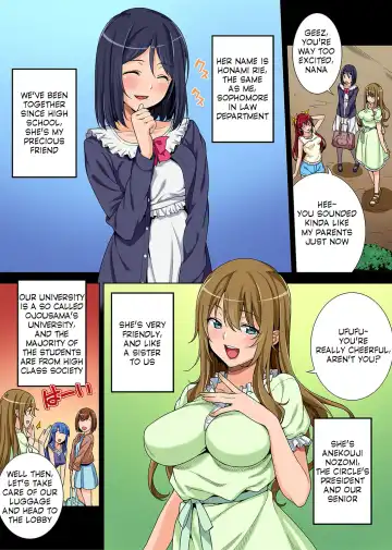 [Tsukimoto Kizuki] Bou Yuumei Shiritsu Daigaku YariCir no Jittai ~Gasshukusaki de Issho ni Natta Ojou-sama Daigakusei-tachi no Baai~ Ch. 1-3 Fhentai - Page 3