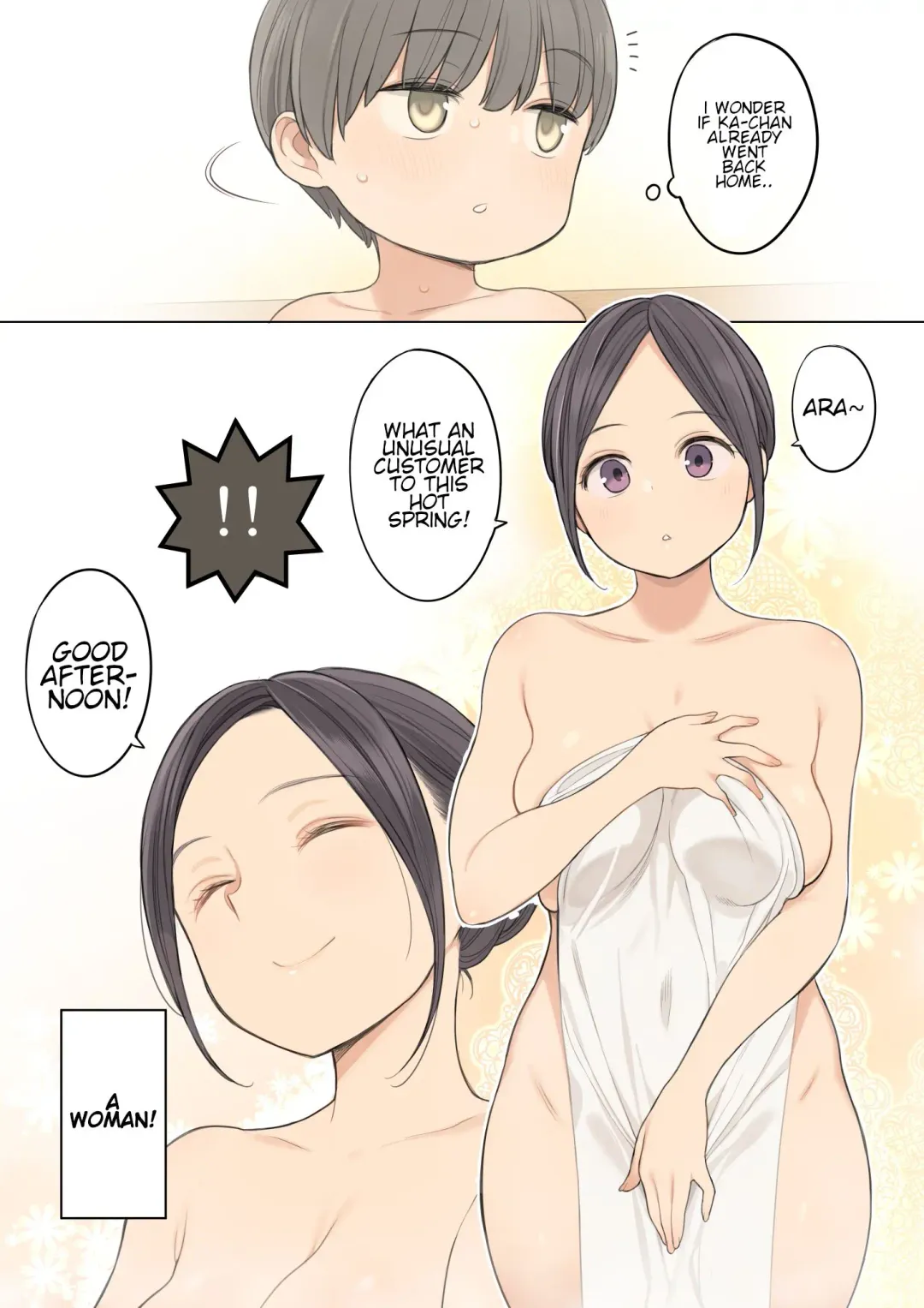 [Nora Higuma] Konyoku Onsen de Toshiue no Onee-san ni Ippai Shasei Sasete Morau Hanashi | Story of how I came a lot with an older oneesan at the mixed hot spring bath Fhentai - Page 3