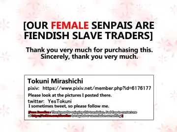 [Tokuni Mirashichi] Senpai no Joshi wa Kichiku na Dorei Shounin | Our Female Senpais are Fiendish Slave Traders Fhentai - Page 74