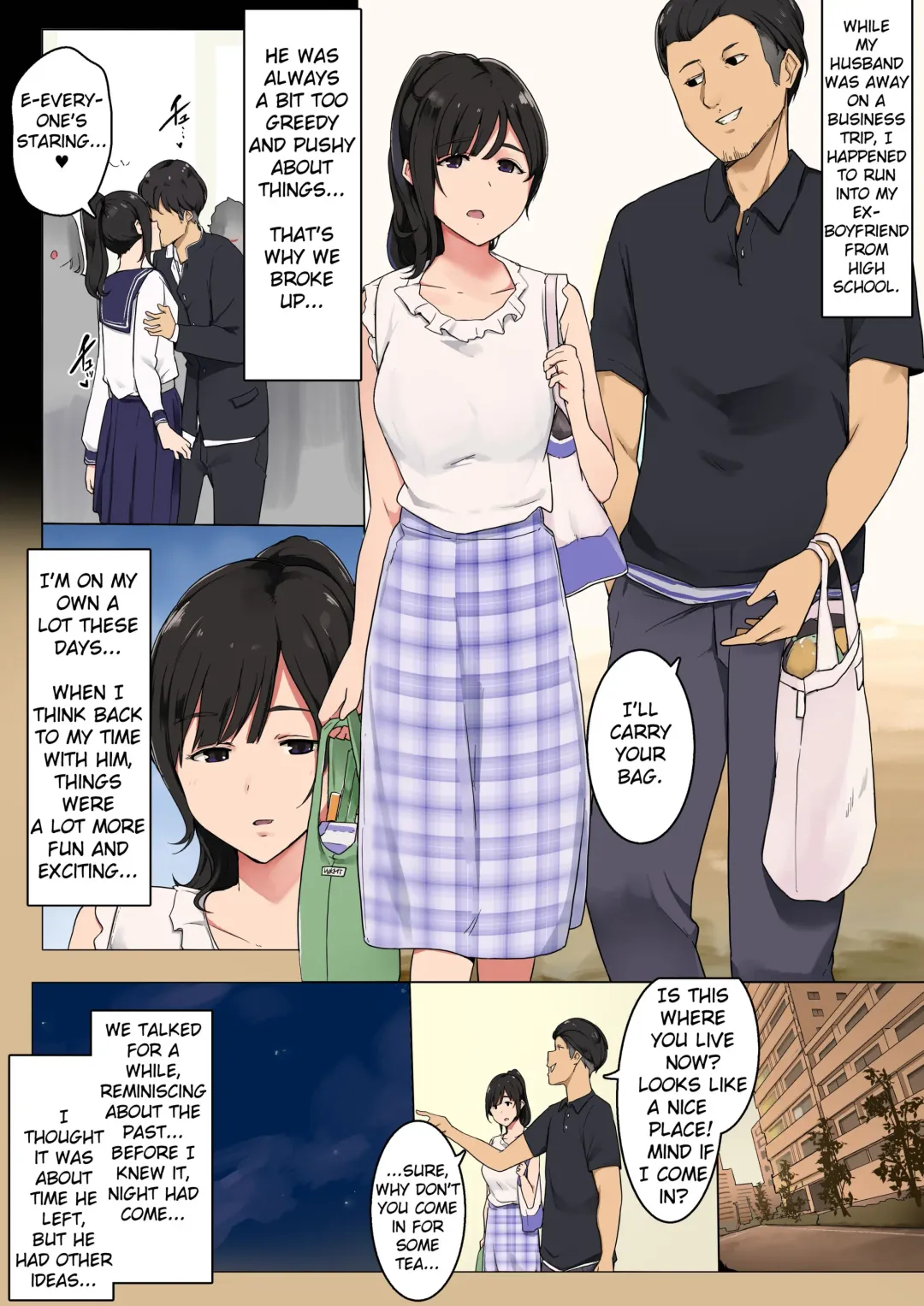 [Wakamatsu] Otto ga Shucchouchuu ni Koukoujidai no Motokare to Atteshimatta Hitozuma no Ohanashi Fhentai - Page 1