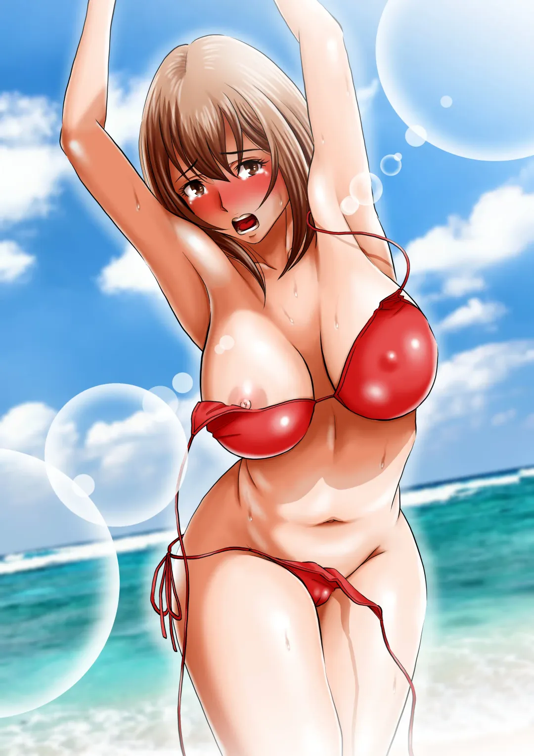 [Sugitomo Kazuhiro] Nudist Beach e Shinkon Ryokou Saserareta Tsuma Fhentai - Page 46