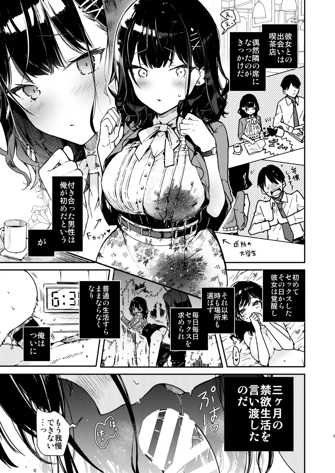 [Mutou Koucha] Seiyoku Tsuyome na Kanojo to Kinyoku Kaikin Renzoku Shasei Ecchi Fhentai - Page 5