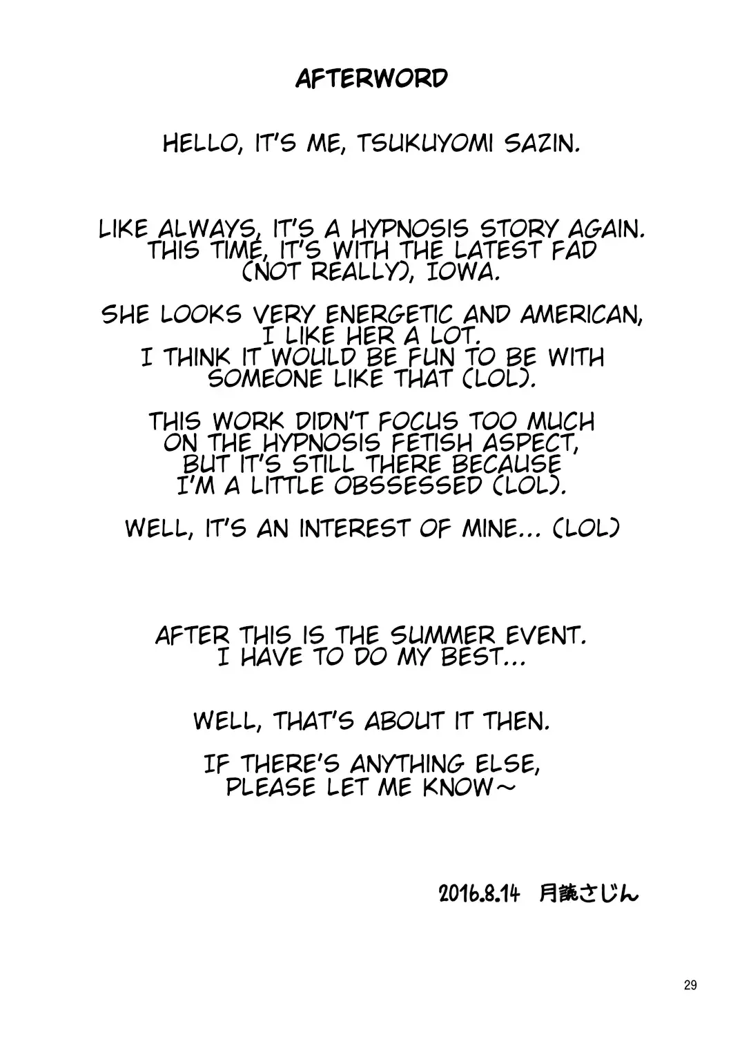 [Tsukuyomi Sazin] IOWA to Saimin de Ichaicha Suru Hon | Fooling around with a Hypnotized IOWA Fhentai - Page 29