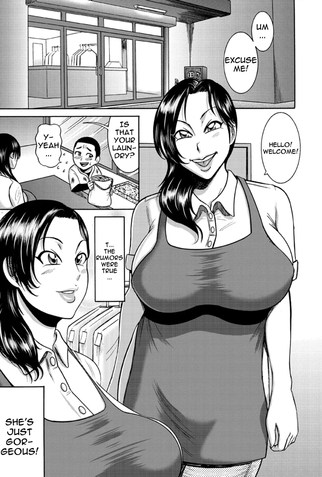 [Makigai Ikko] Toshi Densetsu no Bakunyuu Cleaning-ten | Busty Laundry Lady From The Urban Legend Fhentai - Page 1
