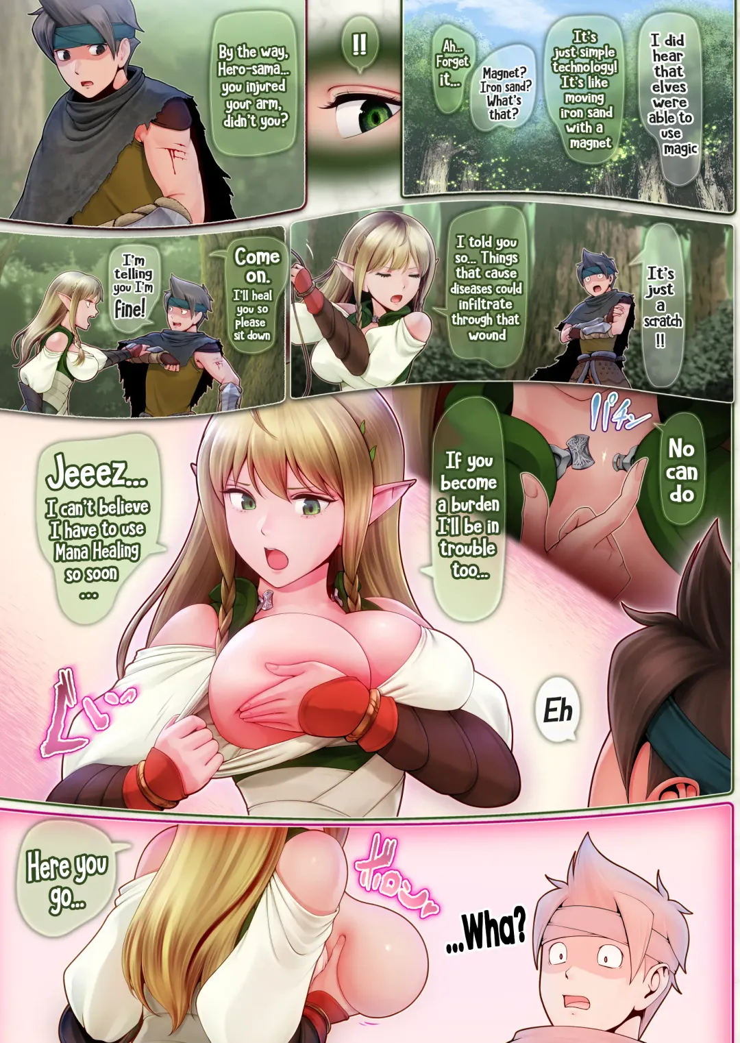 Fel to Mana no Mori -Taieki de Tairyoku Kaifuku sasetekureru Bakunyuu Healer Elf- | Fel and the Forest of Mana -The big titty elf healer recovers my stamina with her bodily fluids- Fhentai - Page 13