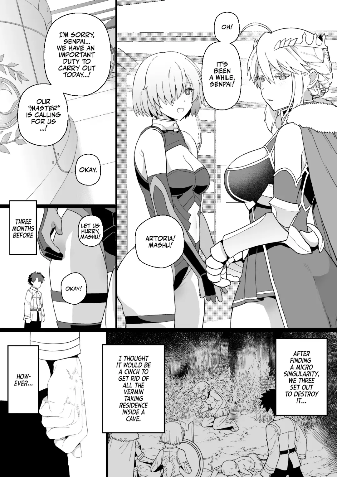 [Kireina Mochi - Mo] Artoria to Mash, Goblin Kan Manga | Artoria and Mashu Violated by a Goblin! Fhentai - Page 1