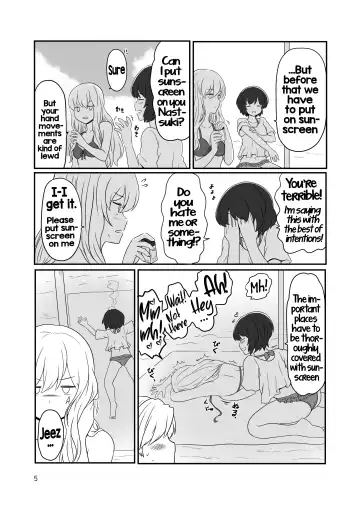 [Kurosawa Karura] Umi de Roshutsu Play Shichau Yuriple | A yuri couple does exhibitionism at the beach Fhentai - Page 4