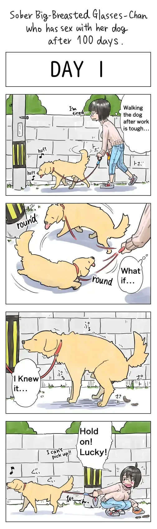 [Lithium] Plain Big-Breasted Glasses-Chan who has sex with her dog after 100 days Fhentai - Page 1