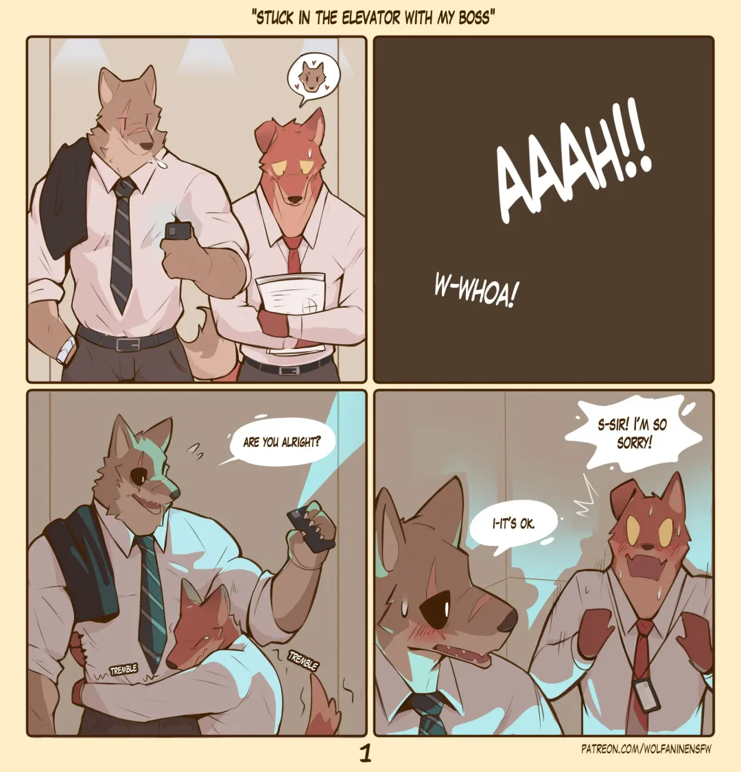 [Wolfanine] Stuck in the Elevator with My Boss Fhentai - Page 1