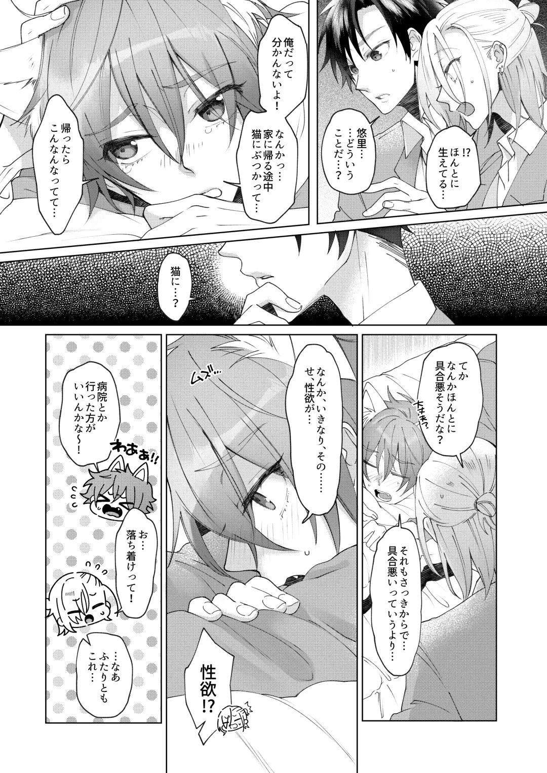 [Memeo] Hatsujyouki no Neko no Yamai ni kakatta Ore ha Otokotomodachi Futari ni Nakadashi sarenai to Naoranai rashiku…！？ Fhentai - Page 7