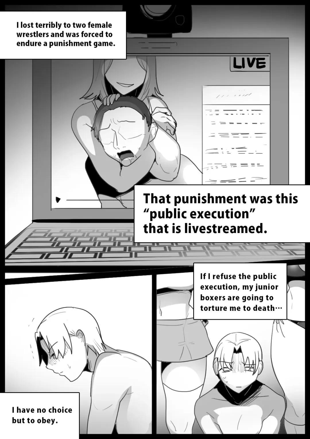 [Toppogi] Boxer no Ore ga, Kyonyuu Joshi Pro Wrestler Futari ni Namahaishin de Juurin Sare, Koukai Shokei Sareru Hanashi. | Publically punished and trampled by two large-breasted wrestlers. Fhentai - Page 2