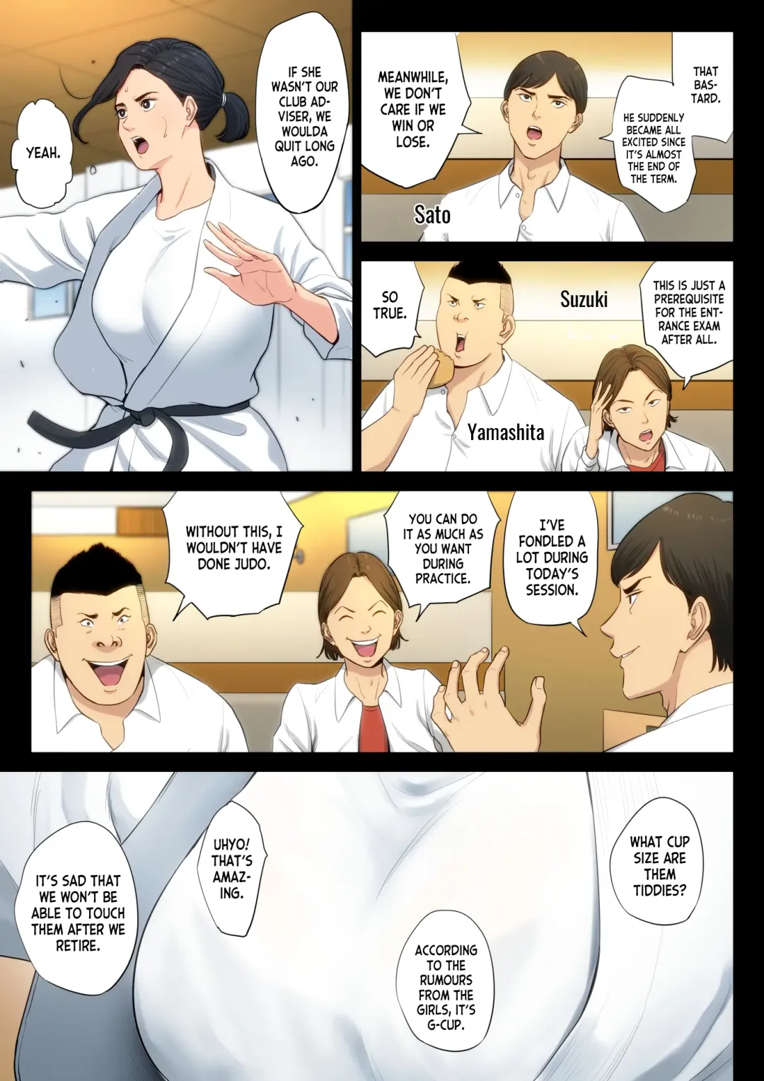 Juudoubu Komon no Onna Kyoushi ga Tsumihoroboshi no Tame ni Buin-tachi ni Mawasareru Hanashi. Fhentai - Page 5