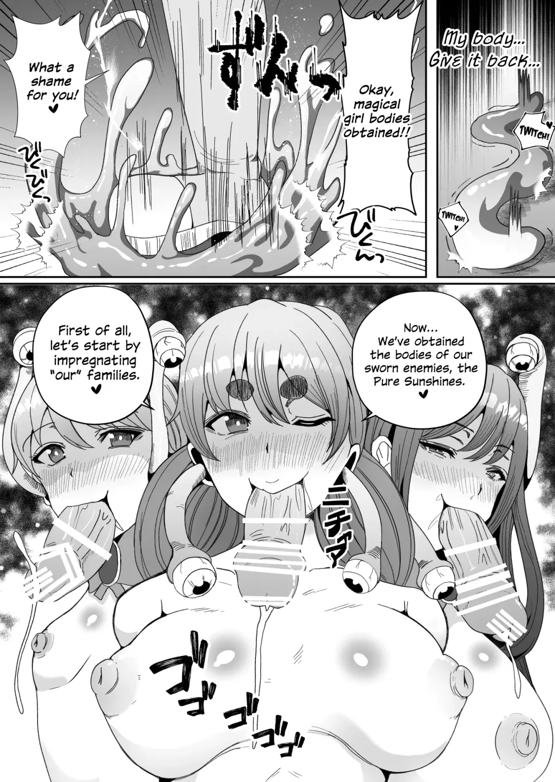 Chinpo ni Kiseisare Kintama ni Jinkaku o Utsusareta Mahou Shoujo | Magical Girls Who Got Infested by Parasite Cock and Had Their Personalities Transferred Into Their Testicles Fhentai - Page 38