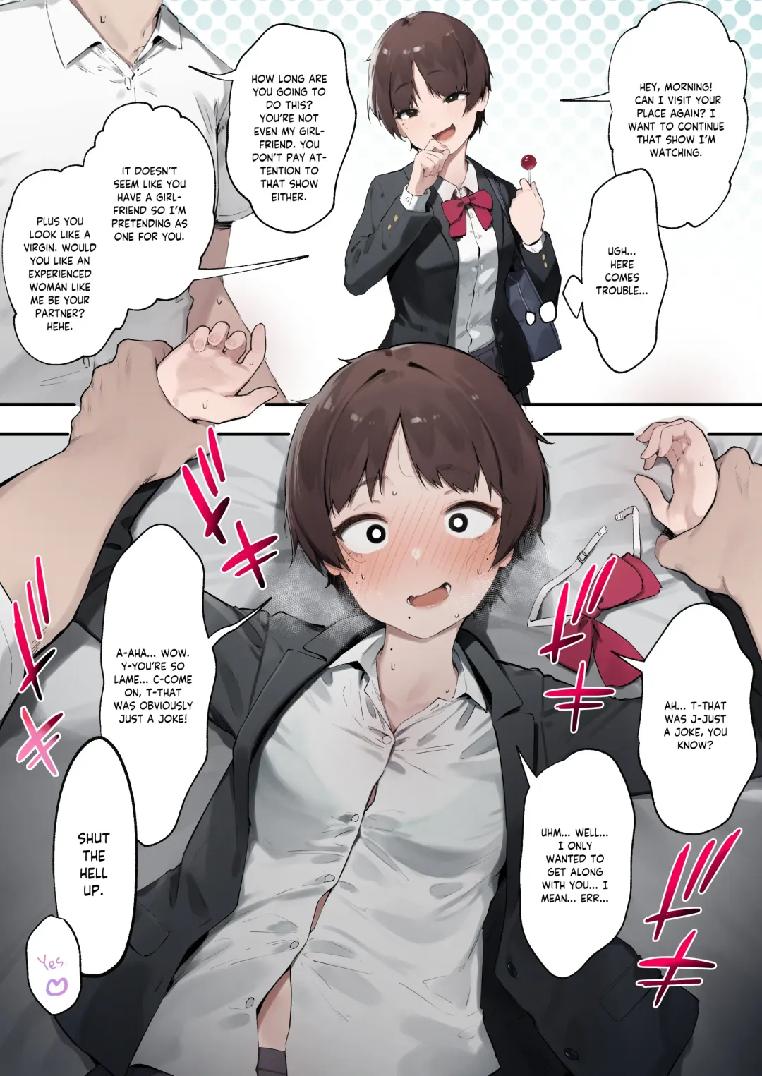 [Nigiri Usagi] Urusai Kouhai o Oshitao Shitara Otonashiku Natta Hanashi | My Annoying Kouhai Became Docile When I Pinned Her Down Fhentai - Page 1