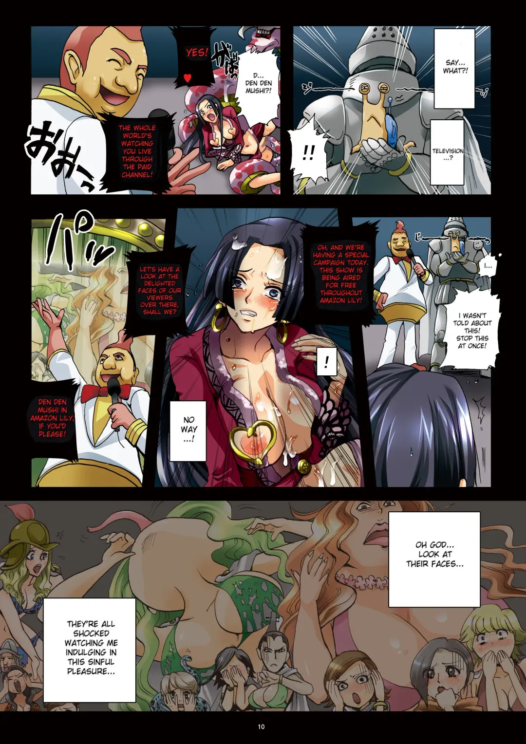 [Modaetei Imojirou] Dorei Jotei Jakan Manaita Strip SHOW! | Slave Empress Snake Rape Strip Show Fhentai - Page 10