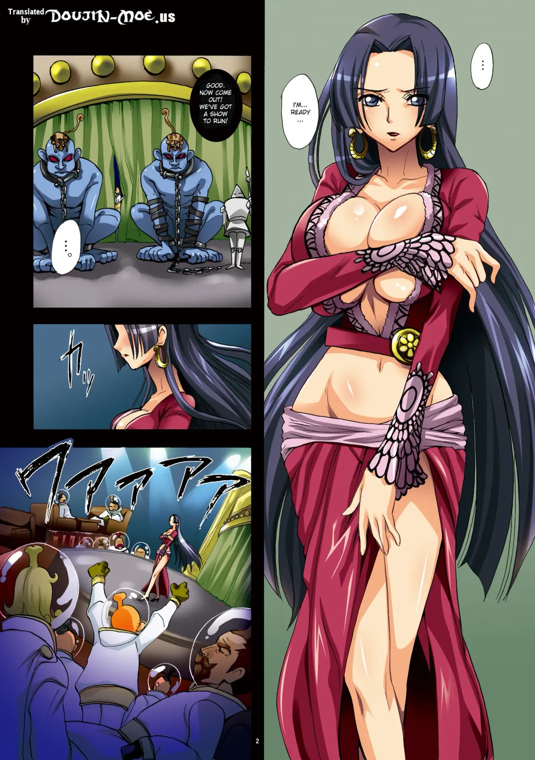 [Modaetei Imojirou] Dorei Jotei Jakan Manaita Strip SHOW! | Slave Empress Snake Rape Strip Show Fhentai - Page 2