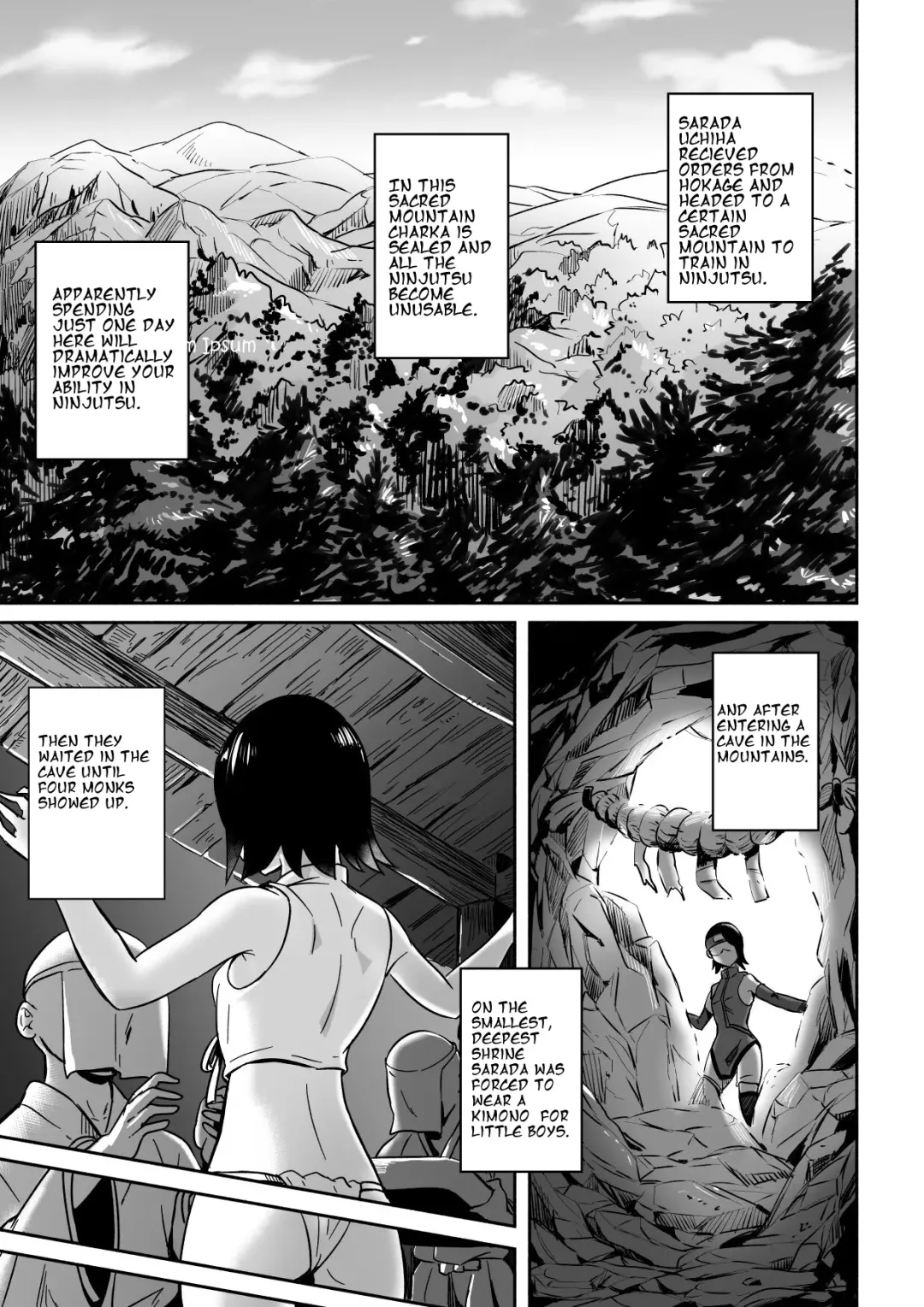 [Silver Dog] Sarada-chan no Chakra o Fuuin Shite Shugyou to Itsuwari Eroi Koto o suru Hon | A book about training and tricking Sarada-chan, who had her chakra sealed, into doing erotic things Fhentai - Page 3