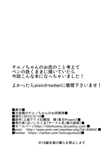 [Haiiroguma] Daiyousei no Cirno-chan no Oshiri Kaihatsu Fhentai - Page 20